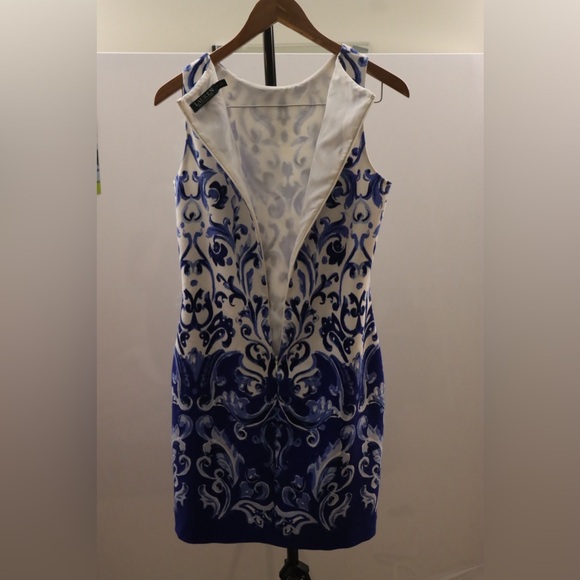 EUC Blue and White Lauren Ralph Lauren Sheath Dress Size 10 - Picture 8 of 9